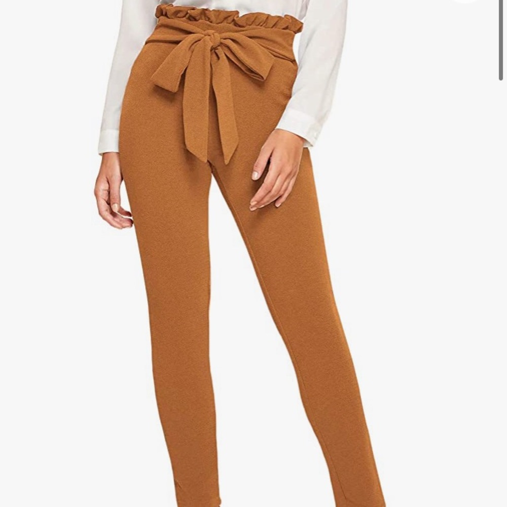 Paper bag pants high waist skinny